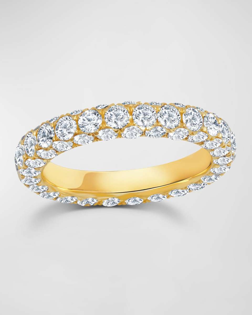 18k Gold 3-Side Diamond Band Ring, Size